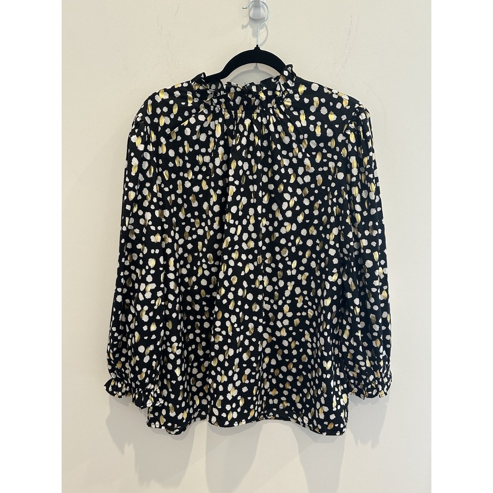Avanova Womens Black Gold & White Ruffle Mock Neck Long Sleeve Blouse 3X NWT